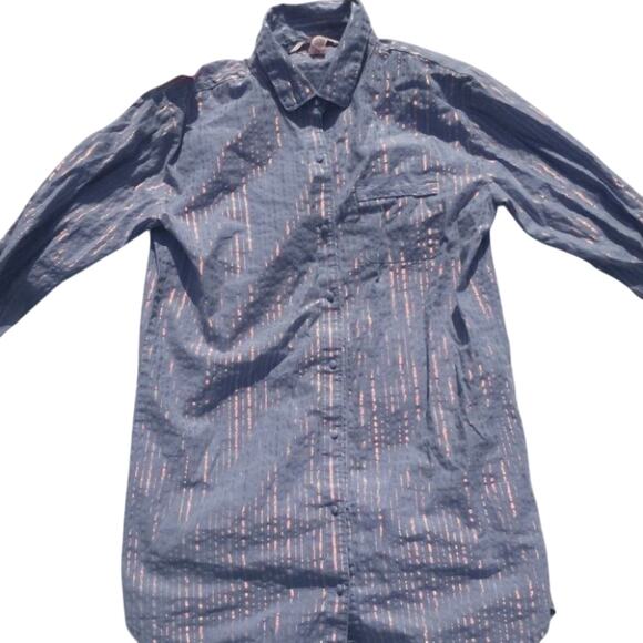 Victoria Secret Blue Iridescent Bed Shirt Long Size Medium M Striped Stripes - Picture 2 of 12